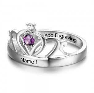 Princess Birthstone ring, Sterling Silver Personalized Engravable Ring JEWJORI102881